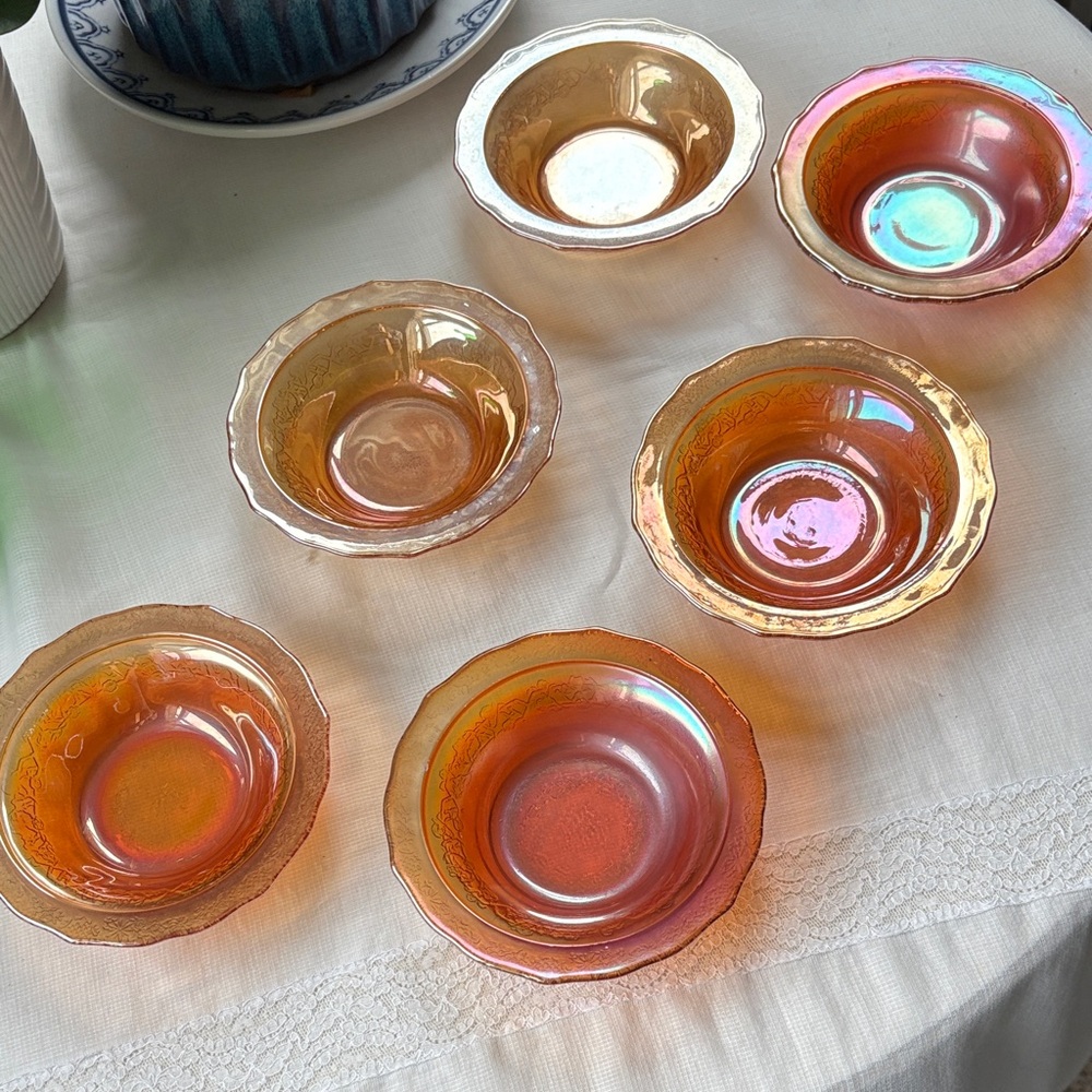 Federal Glass  6pc iridescent 🧡 depression glass bowls dishes
